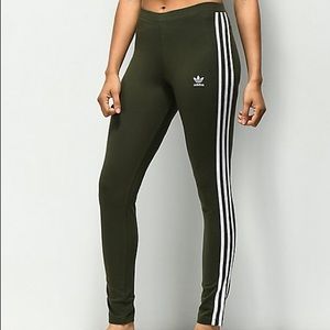 Adidas 3 Stripe Olive Leggings